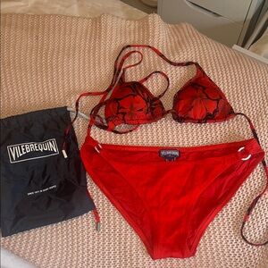 Vilebrequin Red Floral Triangle Bikini